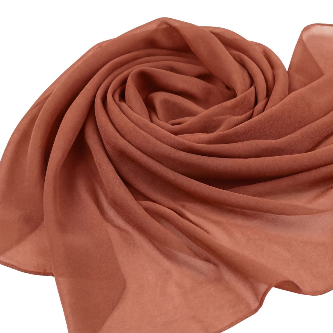 Rusty Peach Georgette hijab fabric texture close-up soft breathable non-slippery material