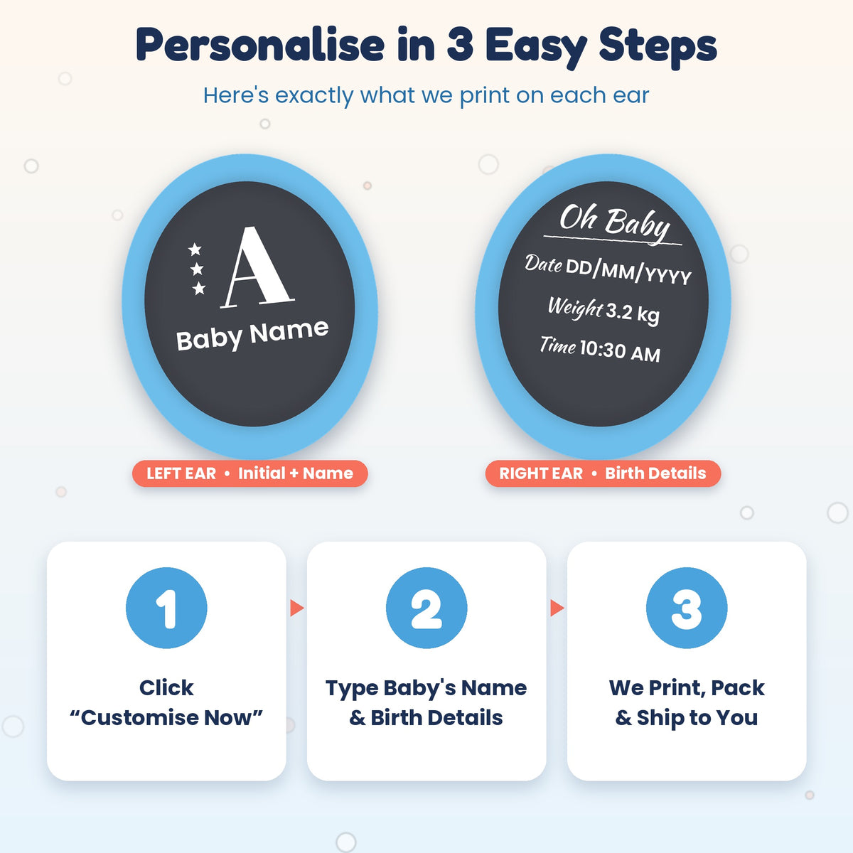 How to personalise the baby elephant soft toy in 3 steps