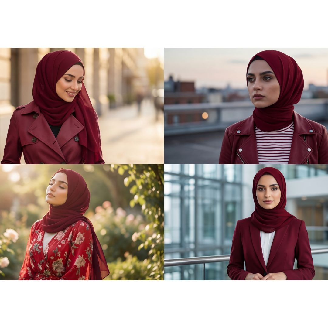 Hijab styling guide 4 ways to wrap Wine Red georgette headscarf classic Turkish casual
